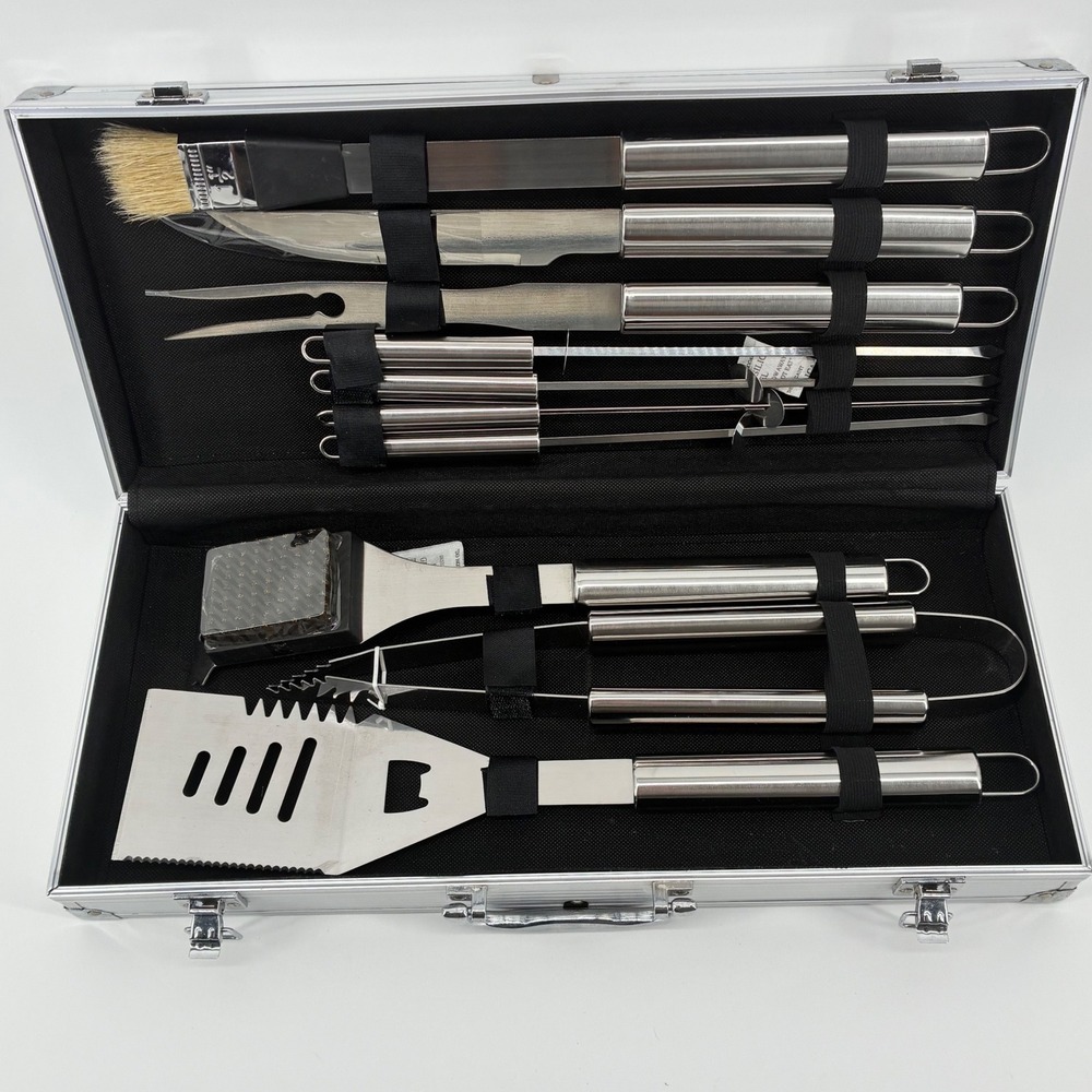 Heineken Stainless Steel BBQ Grill Tool Set 10 Piece with Aluminum Carrying Case